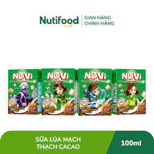 Nuvi sữa tươi lúa mạch thạch cacao 100ml, lốc 4 hộp