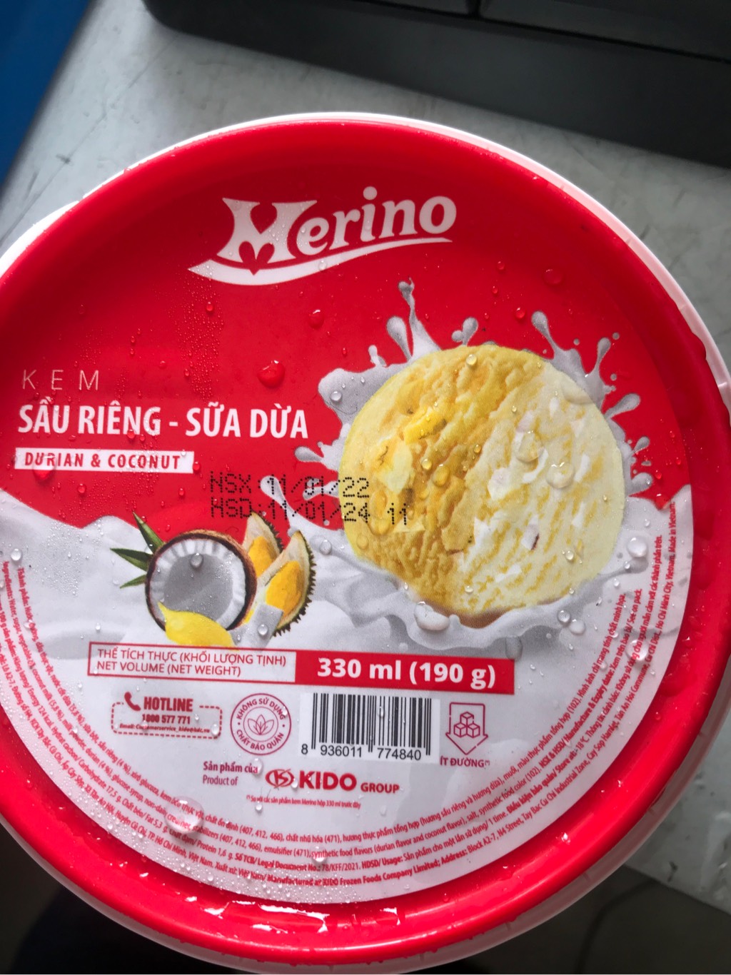 Kem hộp sầu riêng sữa dừa 330ml