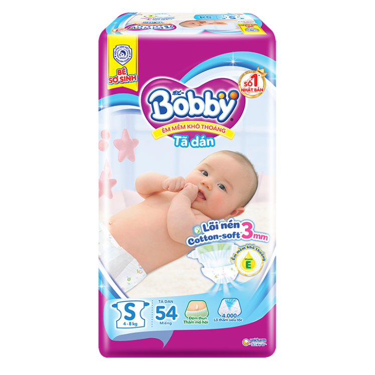 Tã dán Bobby Sơ sinh S54, dưới 5kg, 54 miếng