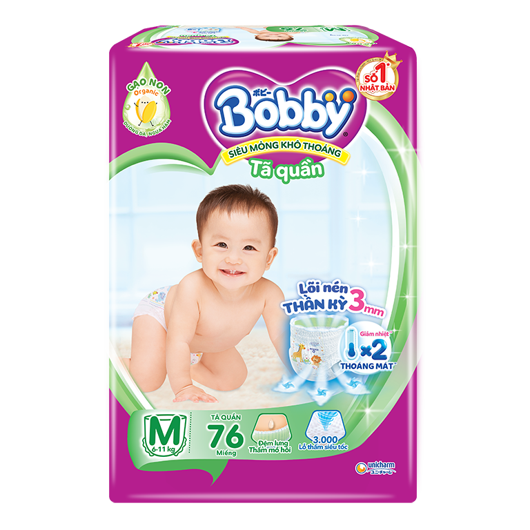 Tã quần Bobby siêu thấm size M 76 miếng (6-11kg) 